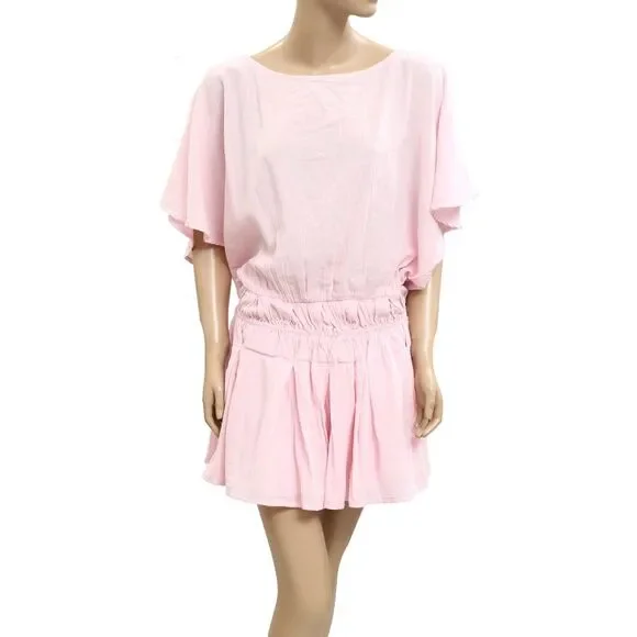 Free People Free-Est Sutton Mini Dress Flutter Sleeve Smocked Boat Neck M 283563 - Picture 5 of 9